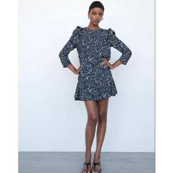 ZARA Blue Baby Doll Mini Short Dress‎ Size XS - Picture 1 of 12